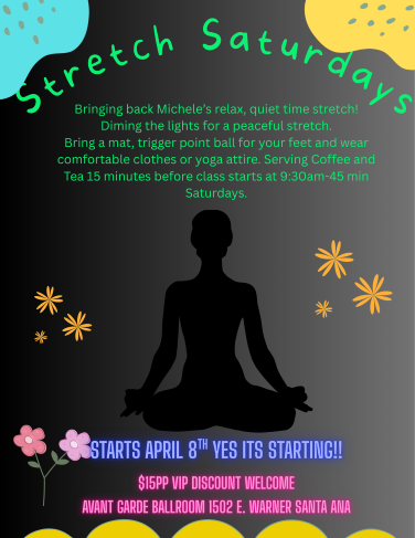 Dance Thursdays Classes with Michele Adams at Avant Garde Ballroom in Santa Ana, CA. 6:30 PM - Intermediate / Advance West Coast Swing. 7:15 PM Intermediate / advance Country two Step. 8 PM - Intermediate / Advance Hustle