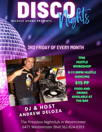 Michele Adams Westies Fridays Social Dance at the Press Box in Westminster CA. March 28th, 2025. Guest Instructor:  Tish Rosevear will teach the 7 PM West Coast Swing Class.  Open Dancing from 8 PM - 11 PM with DJ Missy 
